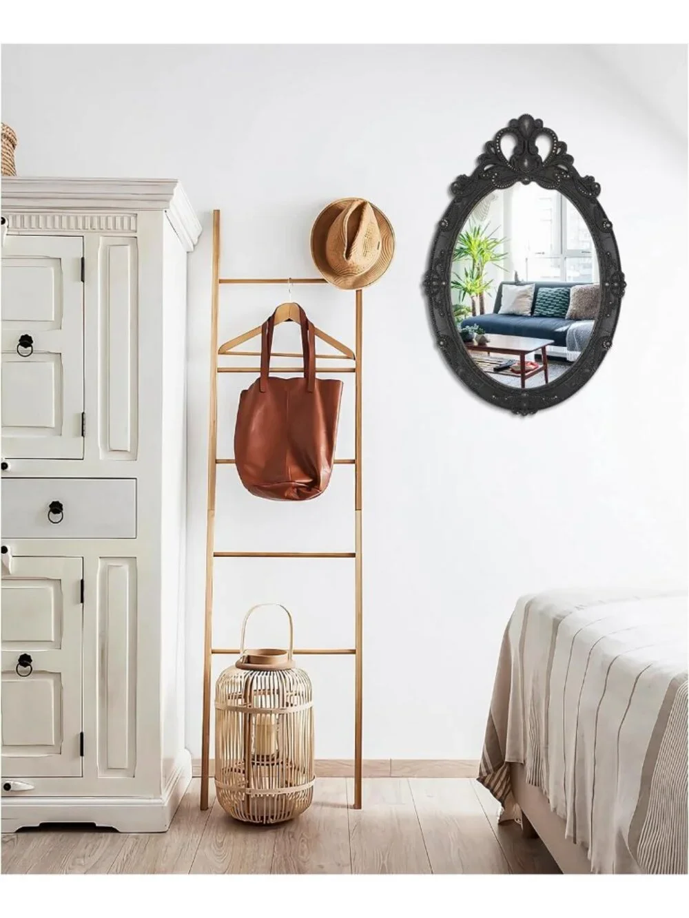 Vintage Black Oval Wall Mirror - 24